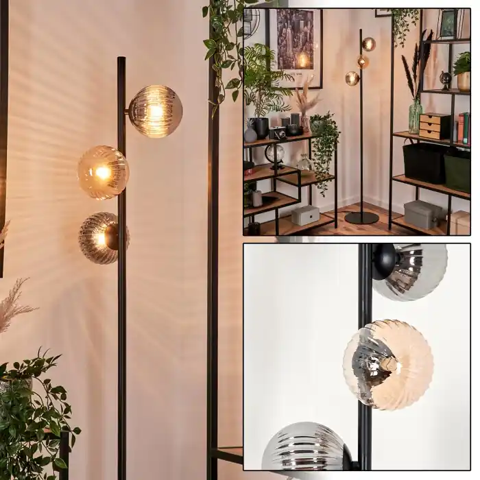 Remaisnil Staande lamp - Glas 12 cm Zwart, 3-lichts Beperkte Voorraad