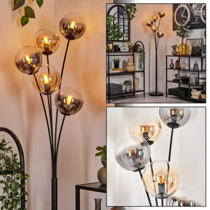 Gastor Staande lamp - Glas 15 cm Amber, Duidelijk, Rookkleurig, 5-lichts Hoge Kwaliteit