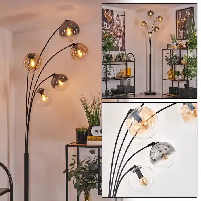 Koop Online Koyoto Staande lamp - Glas 15 cm Amber, Duidelijk, Rookkleurig, 5-lichts