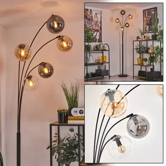 Koyoto Staande lamp - Glas 15 cm Amber, Duidelijk, Rookkleurig, 5-lichts Tijdelijk Beschikbaar