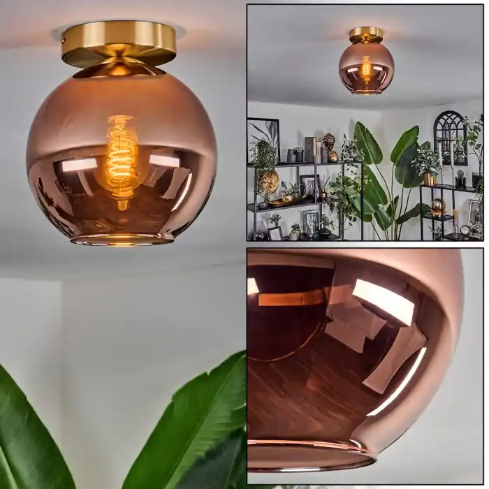 Koyoto Plafondlamp - Glas 20 cm Goud, Zwart, 1-licht Voordeelprijs