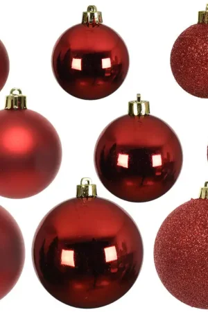 Voordeelprijs Decoris Kerstballen polystyreen kerstrood shiny matt glitter mix - 26 stuks (ø10 cm)