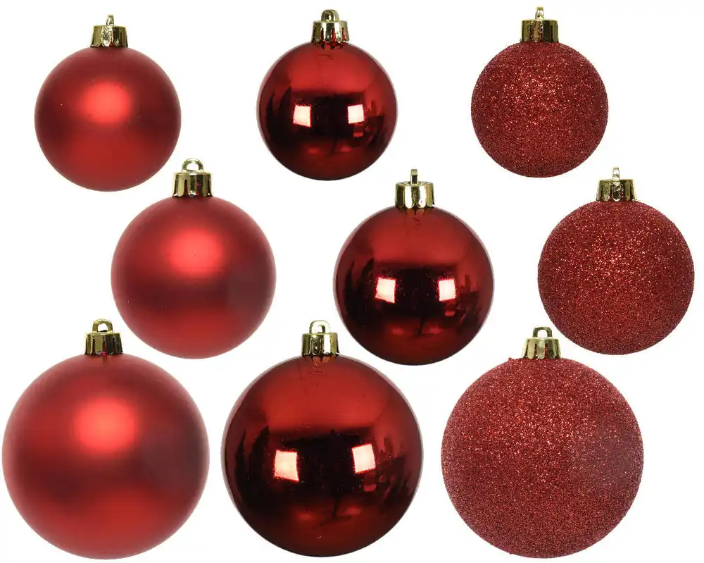 Voordeelprijs Decoris Kerstballen polystyreen kerstrood shiny matt glitter mix - 26 stuks (ø10 cm)