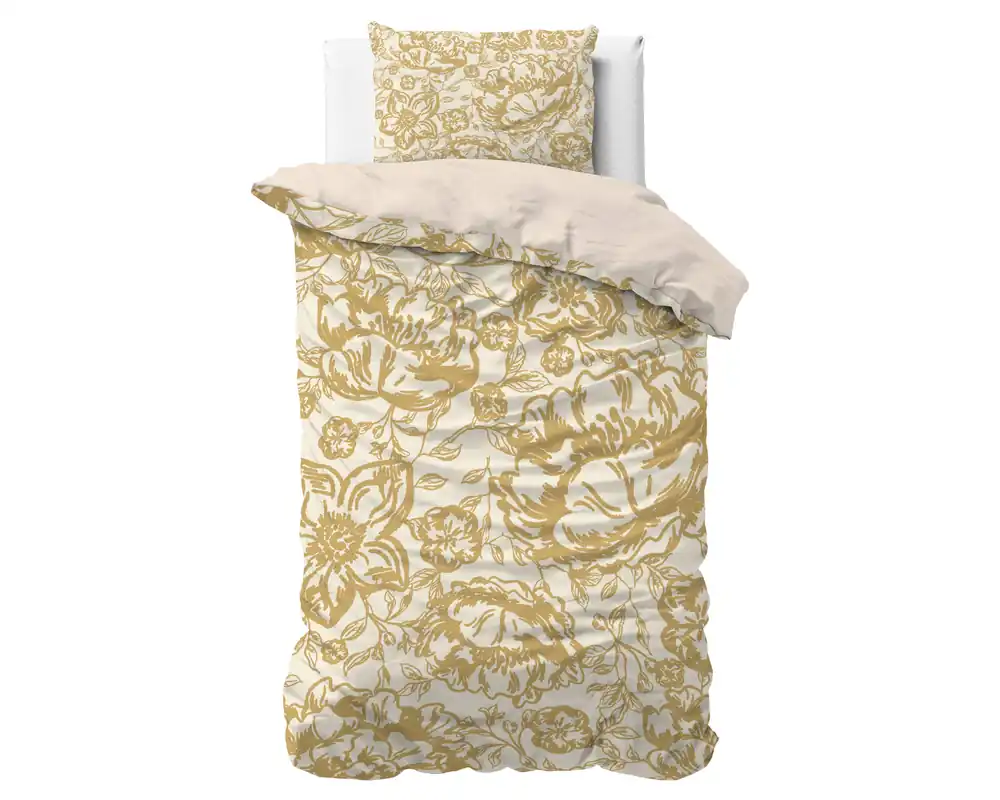 Sleeptime 1-persoons dekbedovertrek 140x220 cm met print - goud Uitverkoop