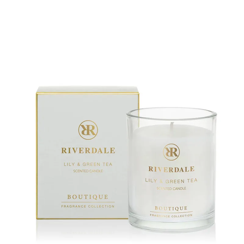 Speciale Aanbieding Riverdale geurkaars in pot Boutique Lily & Green Tea - 10cm grijs