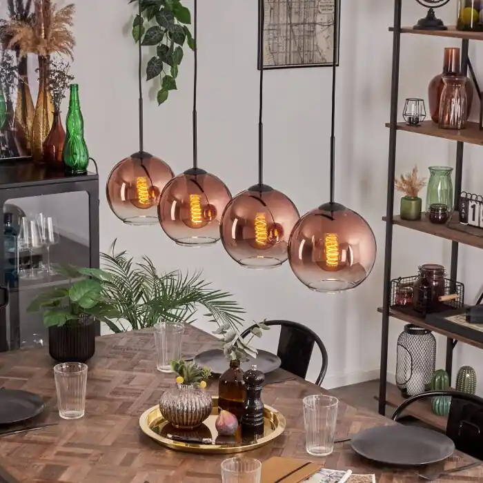 Koyoto Hanglamp Duidelijk, Koperkleurig, 4-lichts Op = Op