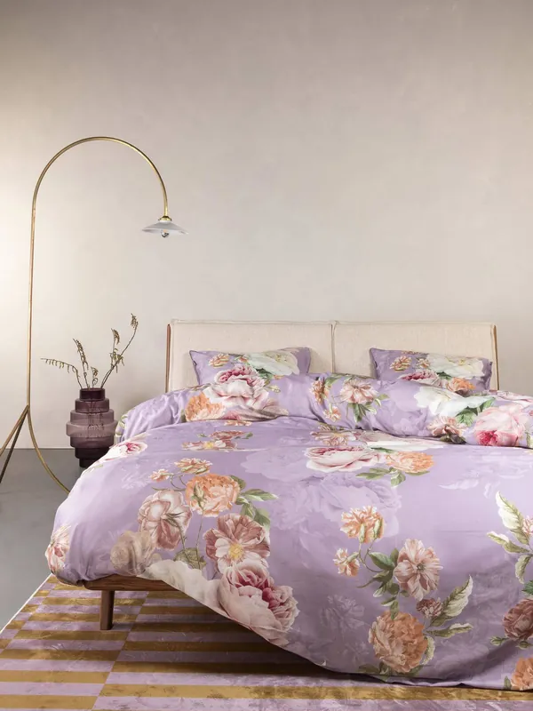 Flitsaanbieding Essenza katoen-satijnen gebloemd 1-persoons dekbedovertrek 140x200 cm - lichtpaars