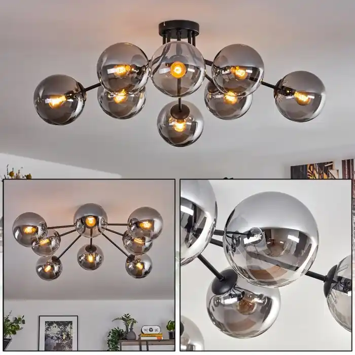 Gastor Plafondlamp 87 cm Zwart, 8-lichts Korting