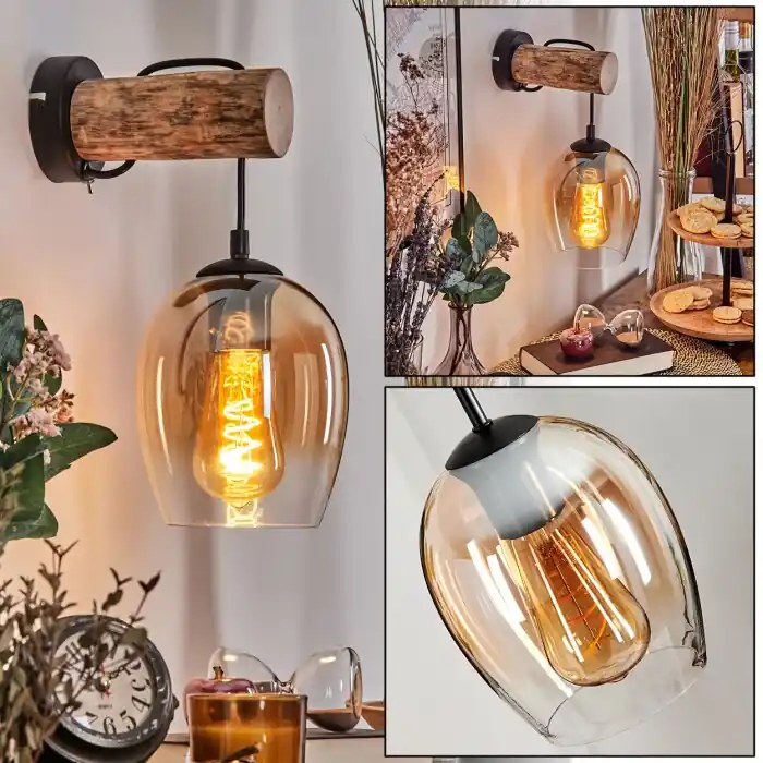 Vevino Wandlamp Natuurlijke kleuren, Zwart, 1-licht Veilige Betaling