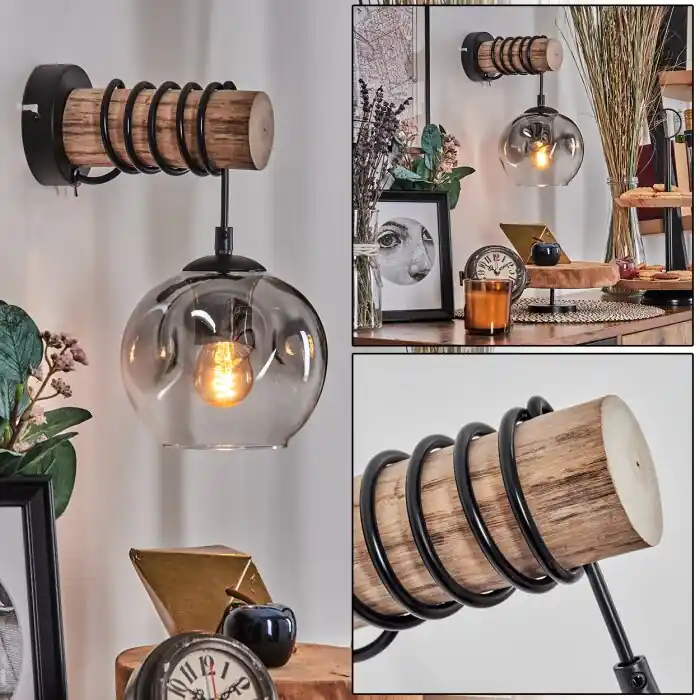 Ripoll Kogellampje, Wandlamp Natuurlijke kleuren, Zwart, 1-licht Laatste Kans