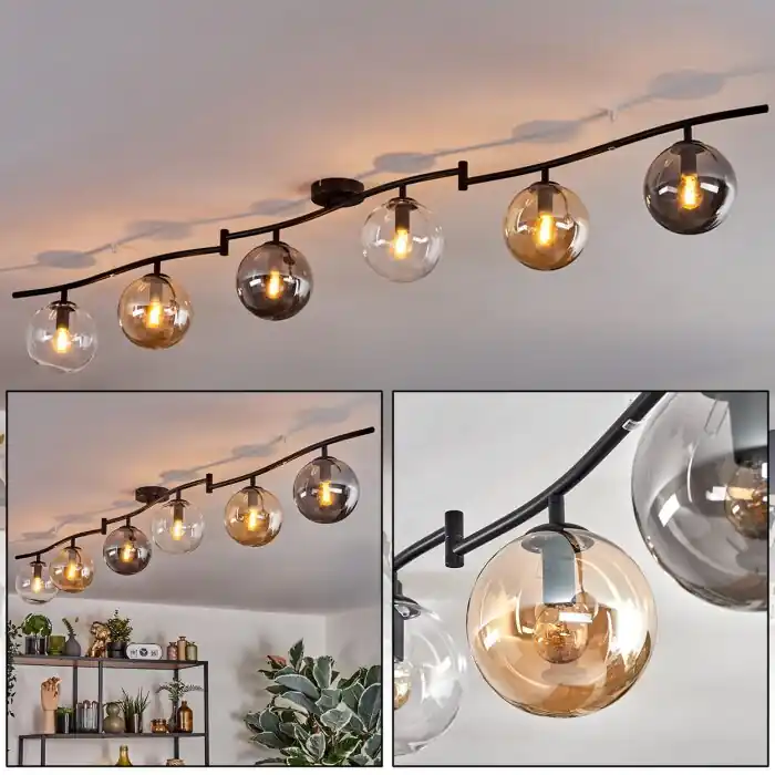 Dagaanbieding Gastor Plafondlamp, Kogellampje Amber, Duidelijk, Rookkleurig, 6-lichts