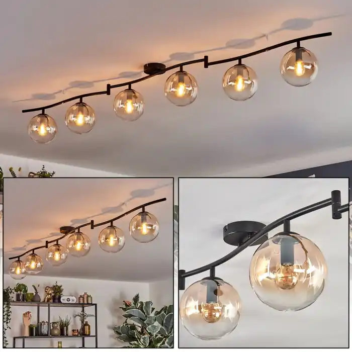 Actieprijs Gastor Plafondlamp, Kogellampje Amber, Duidelijk, 6-lichts