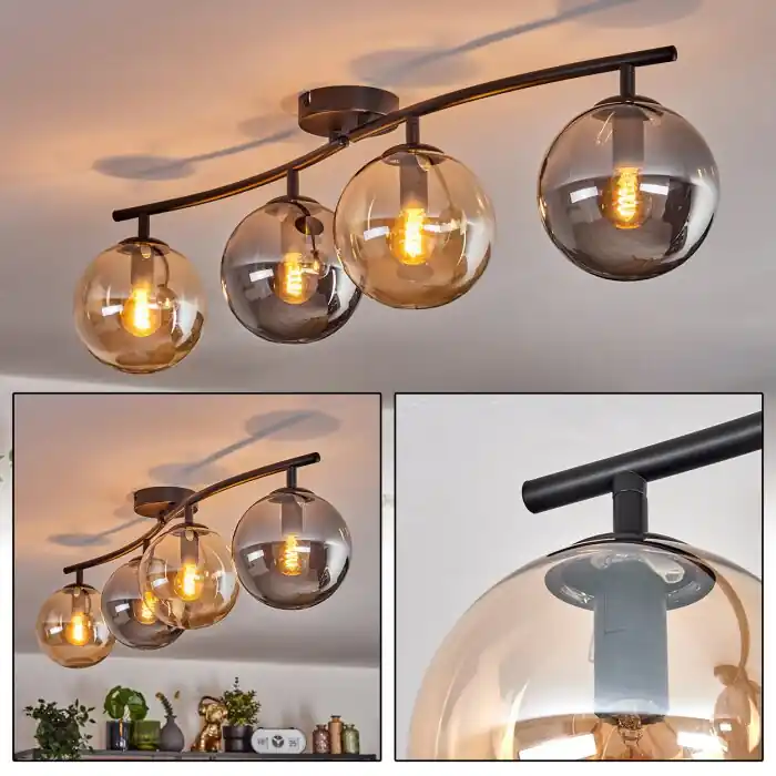 Direct Verzonden Gastor Plafondlamp, Kogellampje Amber, Rookkleurig, 4-lichts
