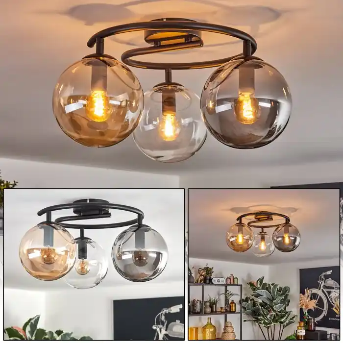 Gastor Plafondlamp, Kogellampje 37 cm Amber, Duidelijk, Rookkleurig, 3-lichts Exclusieve Aanbieding
