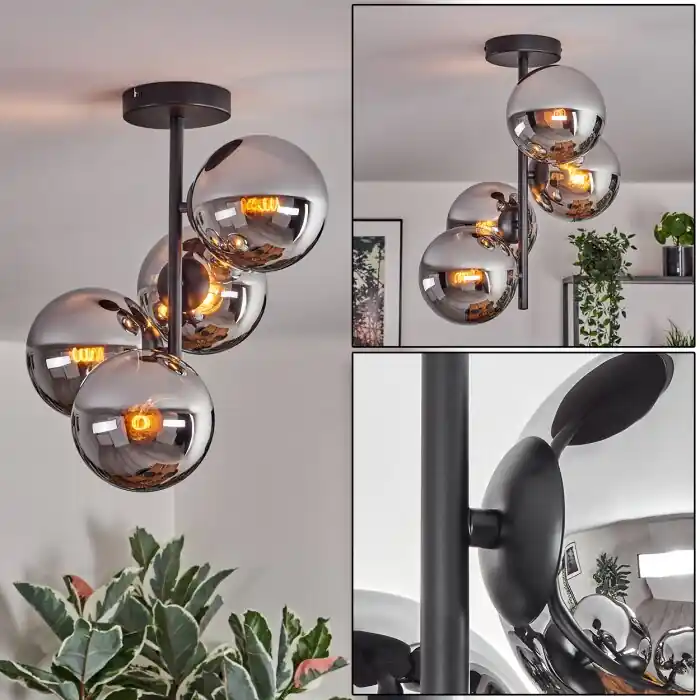 Gastor Plafondlamp, Kogellampje Chroom, Rookkleurig, 4-lichts Bestseller
