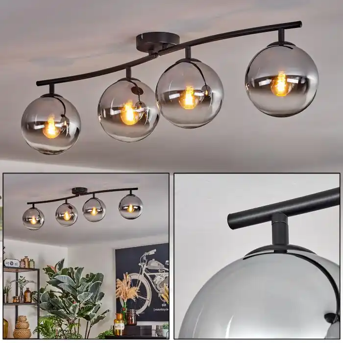 Flitsaanbieding Gastor Plafondlamp, Kogellampje Chroom, Duidelijk, Rookkleurig, 4-lichts