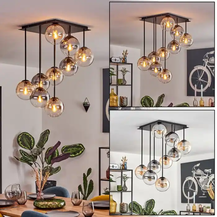 Koop Vandaag Gastor Plafondlamp, Kogellampje Amber, Duidelijk, Rookkleurig, 9-lichts