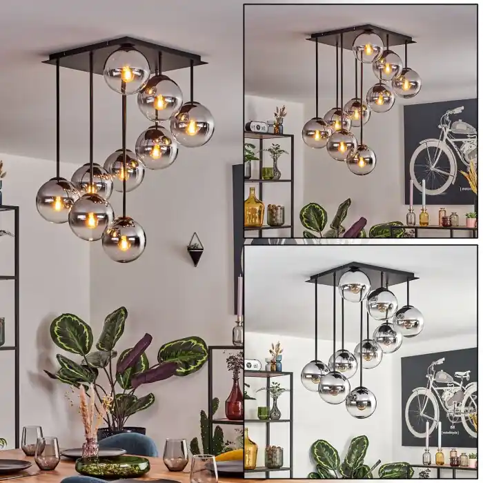 Finale Uitverkoop Gastor Plafondlamp, Kogellampje Chroom, Duidelijk, Rookkleurig, 9-lichts