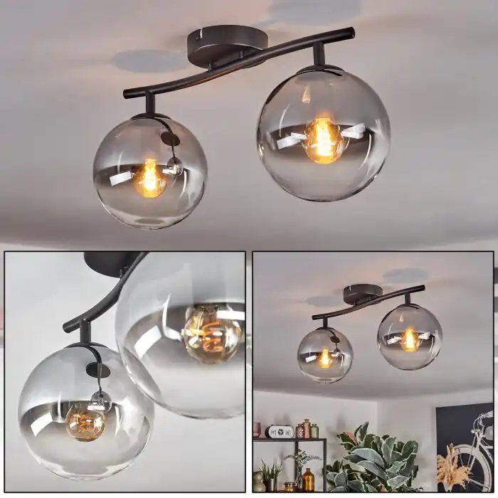 Voordeelprijs Gastor Plafondlamp, Kogellampje Duidelijk, Rookkleurig, 2-lichts