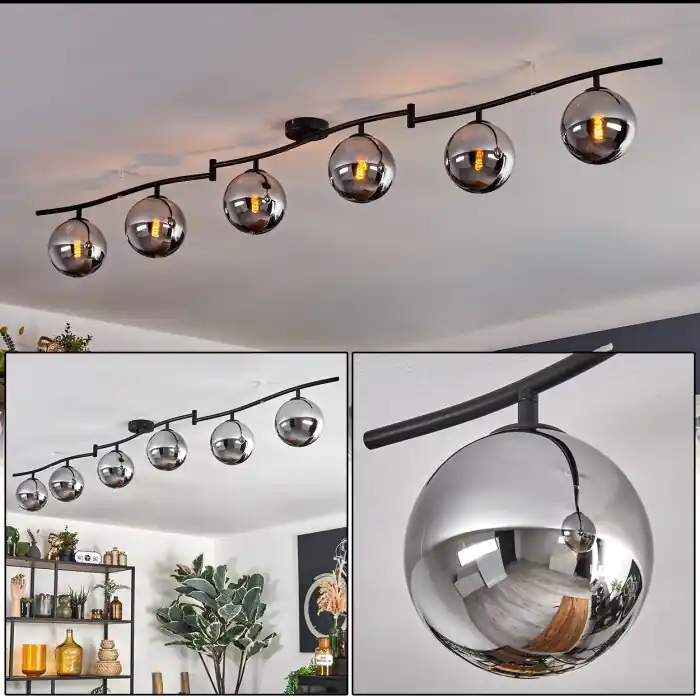 Gastor Plafondlamp, Kogellampje Chroom, Rookkleurig, 6-lichts Veilige Betaling