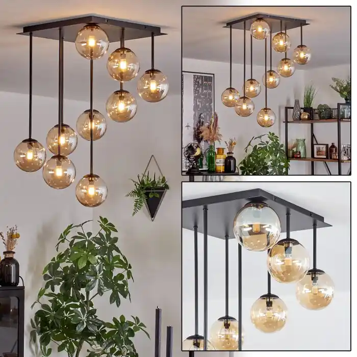 Fabrieksprijs Chehalis Plafondlamp, Kogellampje Amber, 9-lichts
