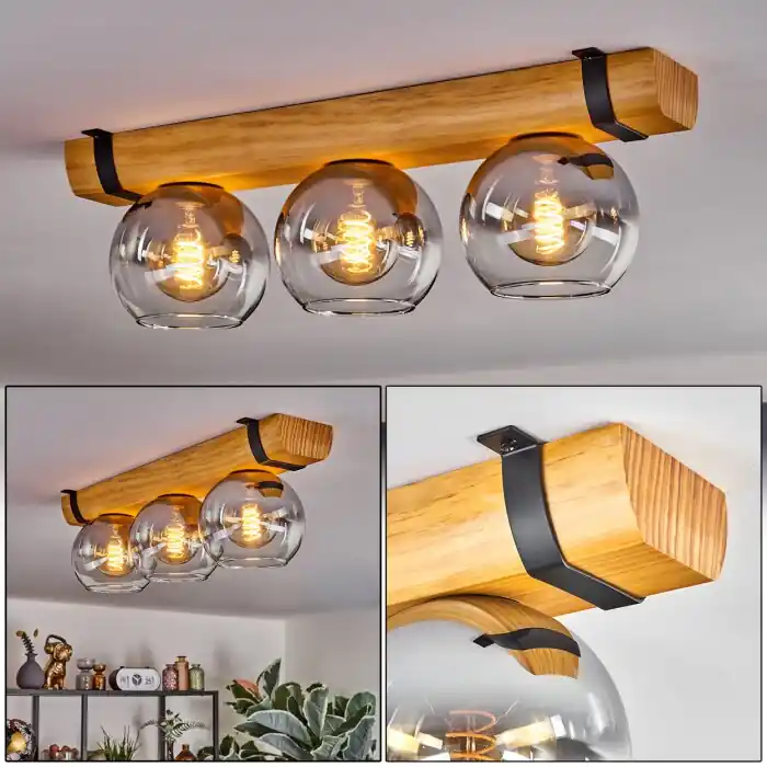 Koyoto Plafondlamp, Kogellampje Natuurlijke kleuren, Zwart, 3-lichts Flitsaanbieding