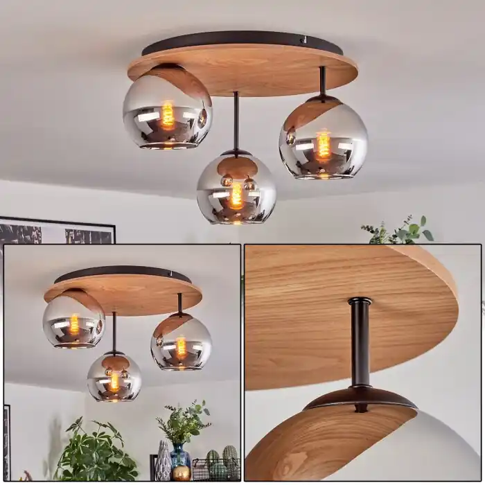 Flitsaanbieding Koyoto Plafondlamp, Kogellampje Natuurlijke kleuren, Zwart, 3-lichts