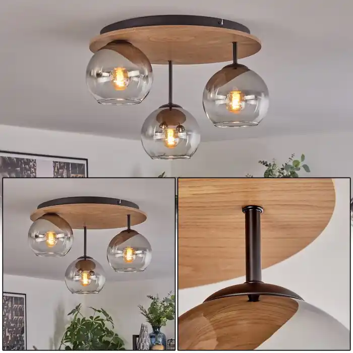 Rechtstreeks Van De Fabrikant Koyoto Plafondlamp, Kogellampje Natuurlijke kleuren, Zwart, 3-lichts