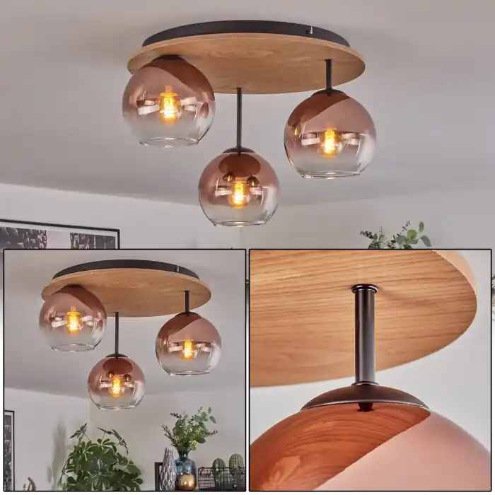 Beperkte Voorraad Koyoto Plafondlamp, Kogellampje Natuurlijke kleuren, Zwart, 3-lichts