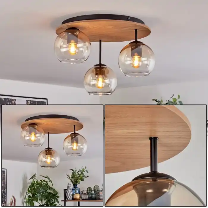 Koyoto Plafondlamp, Kogellampje Natuurlijke kleuren, Zwart, 3-lichts Favoriet