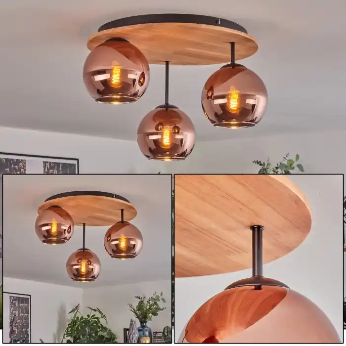 Koyoto Plafondlamp, Kogellampje Natuurlijke kleuren, Zwart, 3-lichts Voordeelprijs