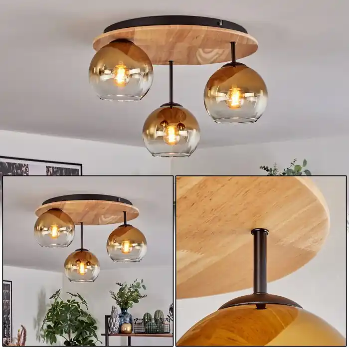 Laatste Kans Koyoto Plafondlamp, Kogellampje 40 cm Natuurlijke kleuren, Zwart, 3-lichts