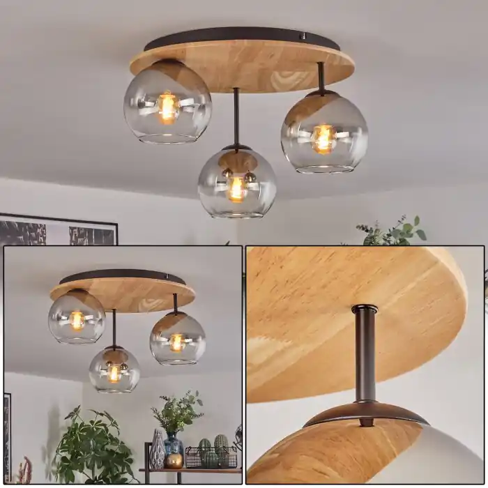 Nu Kopen Koyoto Plafondlamp, Kogellampje 40 cm Natuurlijke kleuren, Zwart, 3-lichts