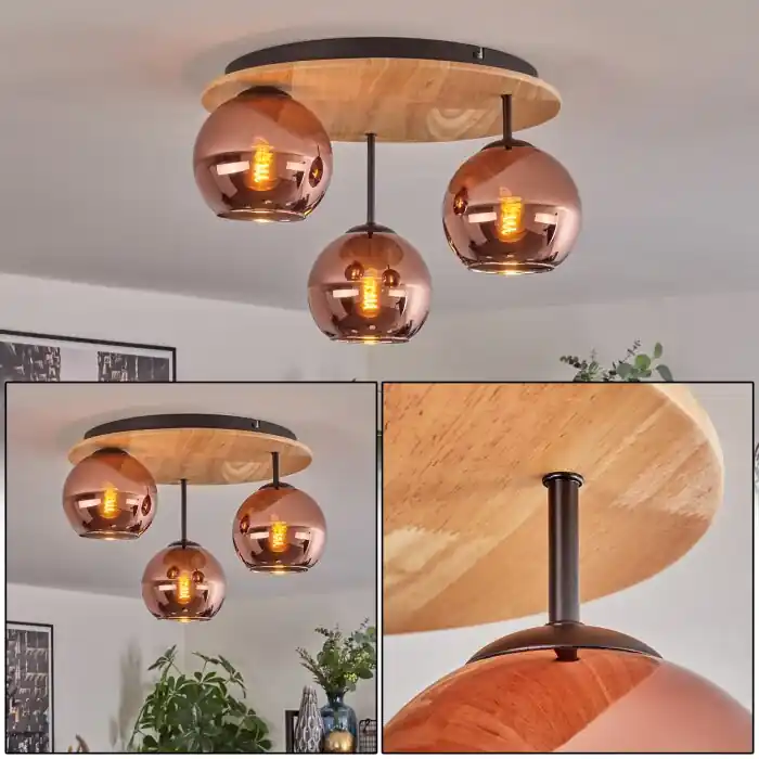 Beste Prijs Koyoto Plafondlamp, Kogellampje 40 cm Natuurlijke kleuren, Zwart, 3-lichts