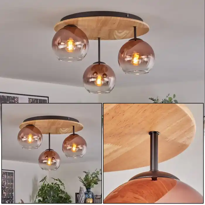 Koyoto Plafondlamp, Kogellampje 40 cm Natuurlijke kleuren, Zwart, 3-lichts Koop Online