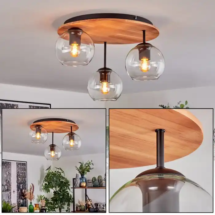 Voordeelprijs Koyoto Plafondlamp, Kogellampje 40 cm Natuurlijke kleuren, Zwart, 3-lichts