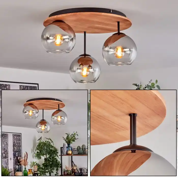 Alleen Vandaag Koyoto Plafondlamp, Kogellampje 40 cm Natuurlijke kleuren, Zwart, 3-lichts