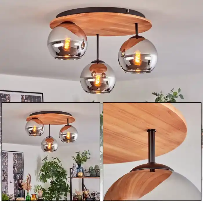 Koyoto Plafondlamp, Kogellampje 40 cm Natuurlijke kleuren, Zwart, 3-lichts Fabrieksprijs