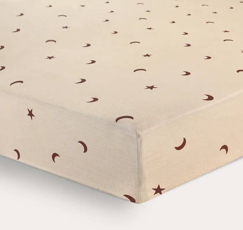Laatste Versie NOUS Kids Moon & star katoenen kinderhoeslaken met sterren 150x70 cm - zand