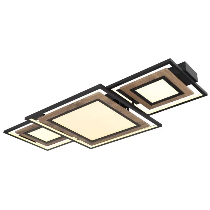 Globo GABALDO Plafondlamp LED houtlook, Zwart, Wit, 1-licht Merkproduct