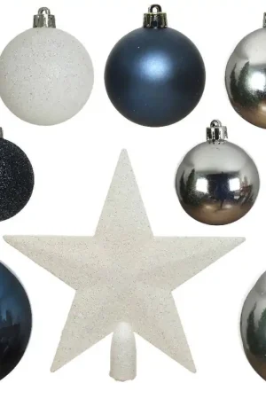 Beperkte Voorraad Decoris Kerstballen polystyreen blauw/kleur(en) shiny matt glitter mix - 33 stuks (ø8 cm)