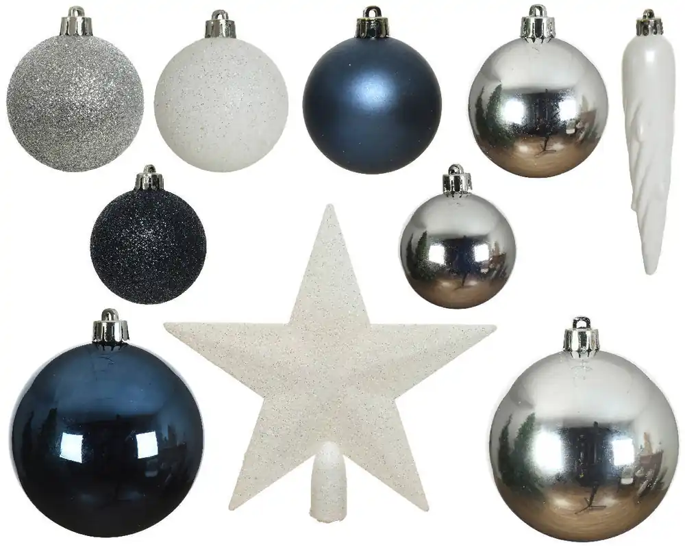 Beperkte Voorraad Decoris Kerstballen polystyreen blauw/kleur(en) shiny matt glitter mix - 33 stuks (ø8 cm)