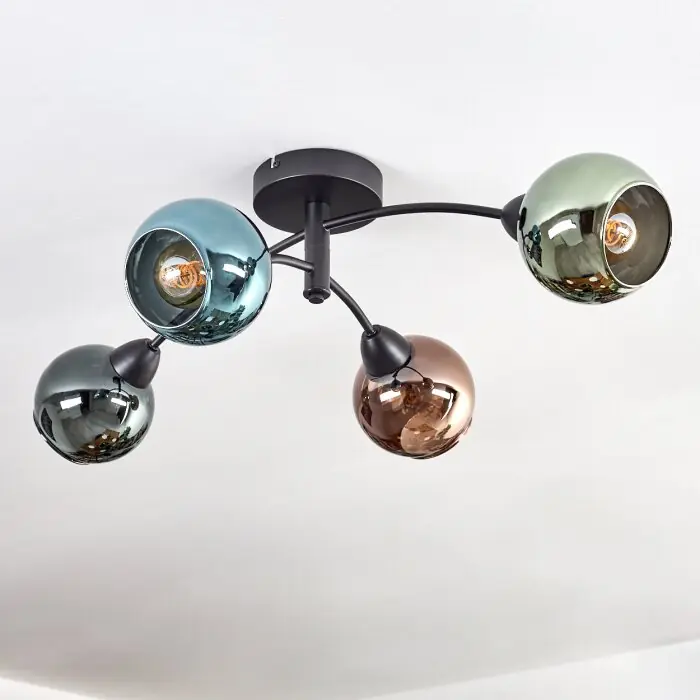 Globo Zarlona Plafondlamp Zwart, 4-lichts Op = Op