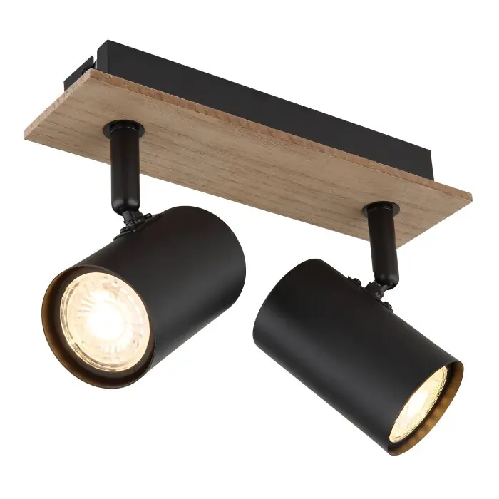 Globo Linca Plafondlamp, Plafondspot, Wandlamp, Muurspot Natuurlijke kleuren, Zwart, 2-lichts Weekendaanbieding
