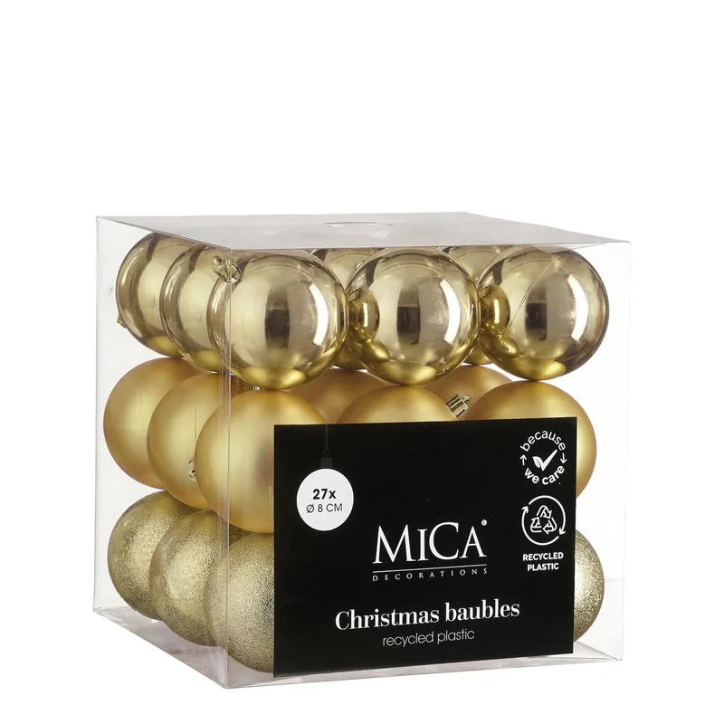 Gratis Retour Mica Decorations Kerstballen onbreekbaar goud - 27 stuks (ø8 cm)