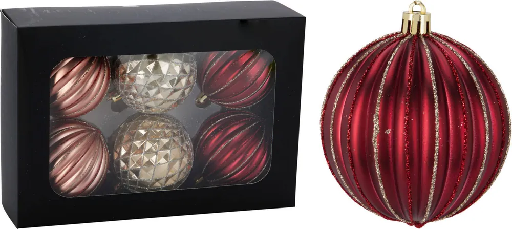 Actieprijs Home & Styling Collection Kerstballen polypropyleen roze - 6 stuks (ø8 cm)