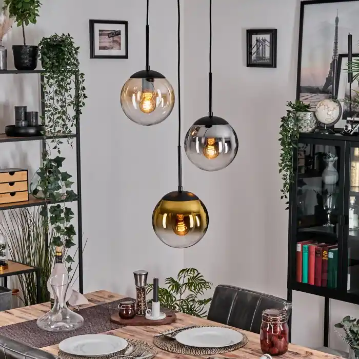 Gastor Hanglamp, Kogellampje Amber, Goud, Duidelijk, Rookkleurig, 3-lichts Koopje
