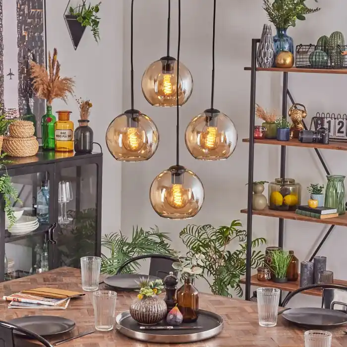 Bestel Nu Koyoto Hanglamp, Kogellampje Amber, 4-lichts