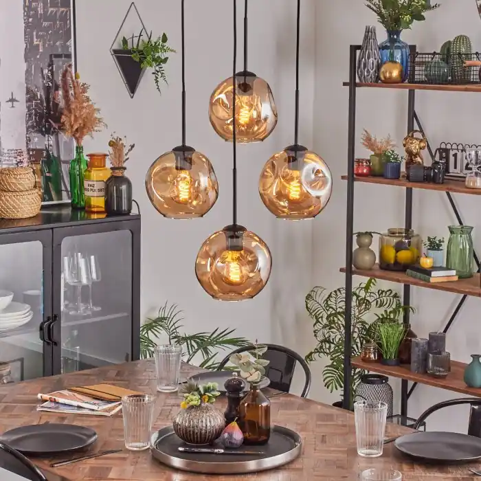 Goedkoop Ripoll Hanglamp, Kogellampje, Hanglamp Amber, 4-lichts