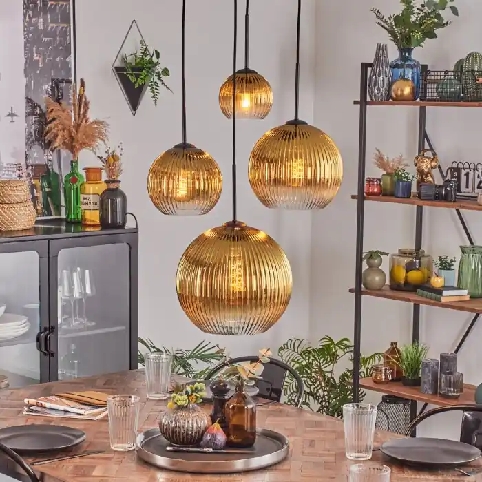 Koyoto Hanglamp, Kogellampje, Hanglamp Goud, Duidelijk, 4-lichts Lage Prijs